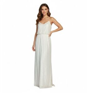 Aidan Mattox White Sequence Long Evening Gown Dress